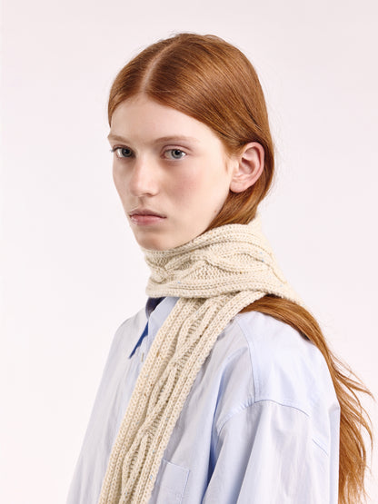 Aran Knit Wool Mini Scarf - Natural