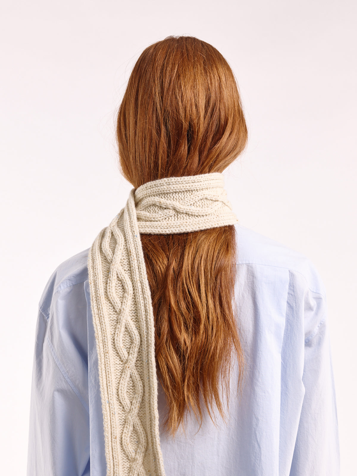 Aran Knit Wool Mini Scarf - Natural