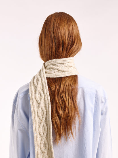 Aran Knit Wool Mini Scarf - Natural