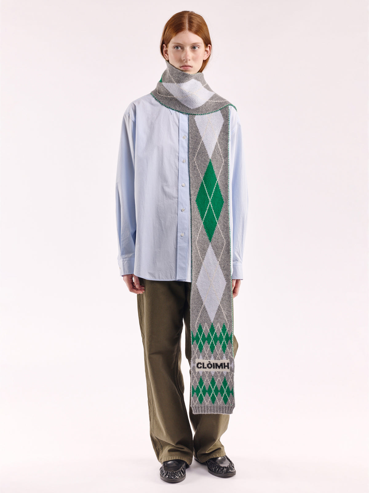 Soft Wool Argyle Scarf - Flannel Grey/Multi