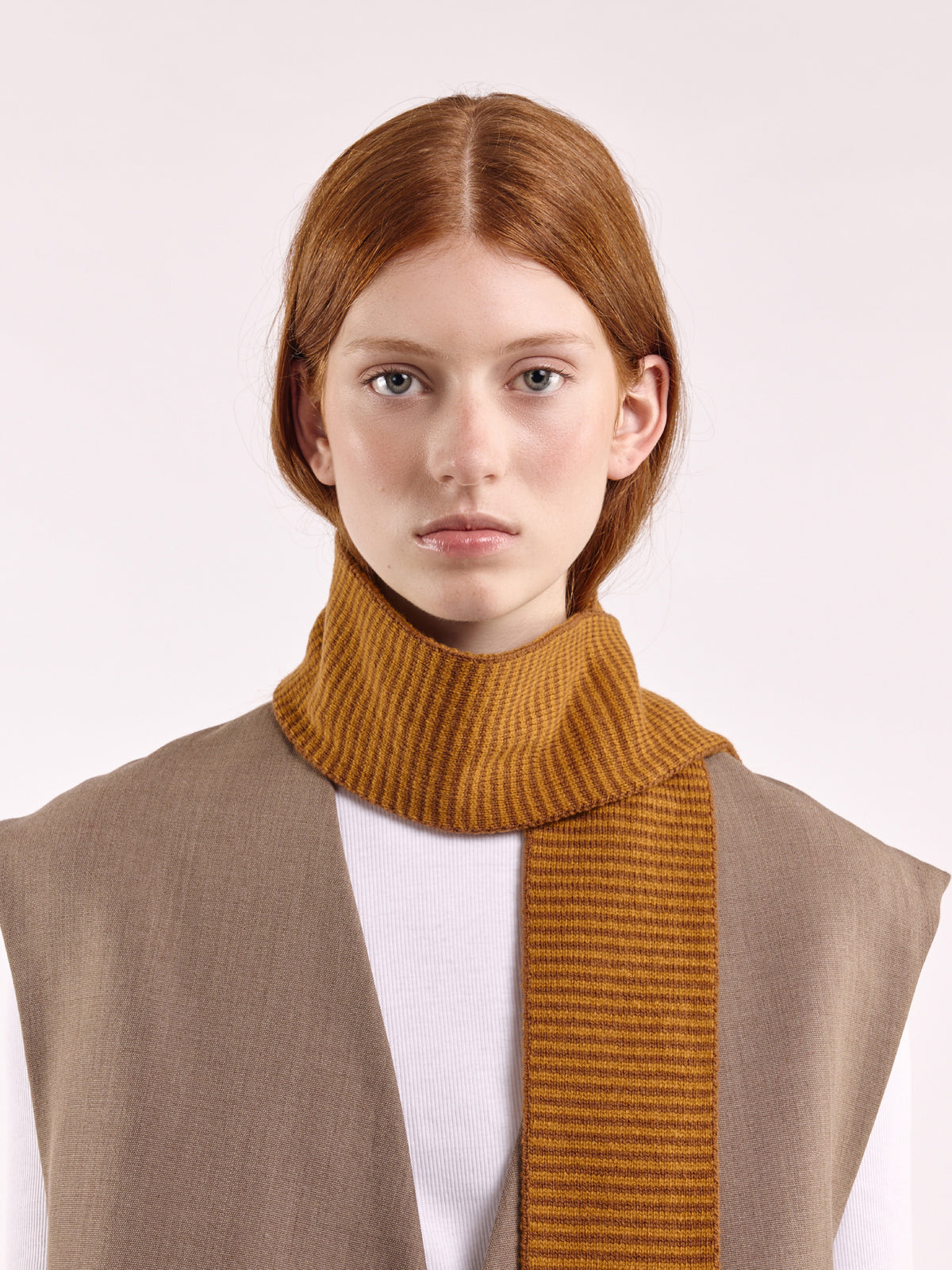 Striped Soft Wool Mini Scarf - Chai/Vintage Vicuna