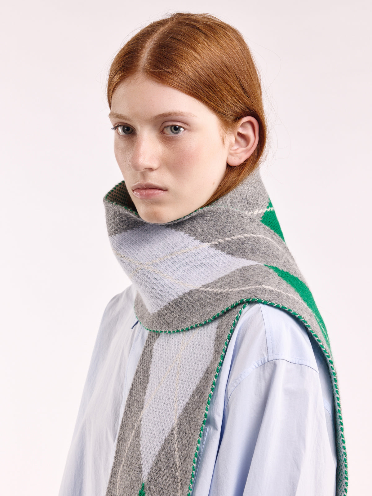 Soft Wool Argyle Scarf - Flannel Grey/Multi