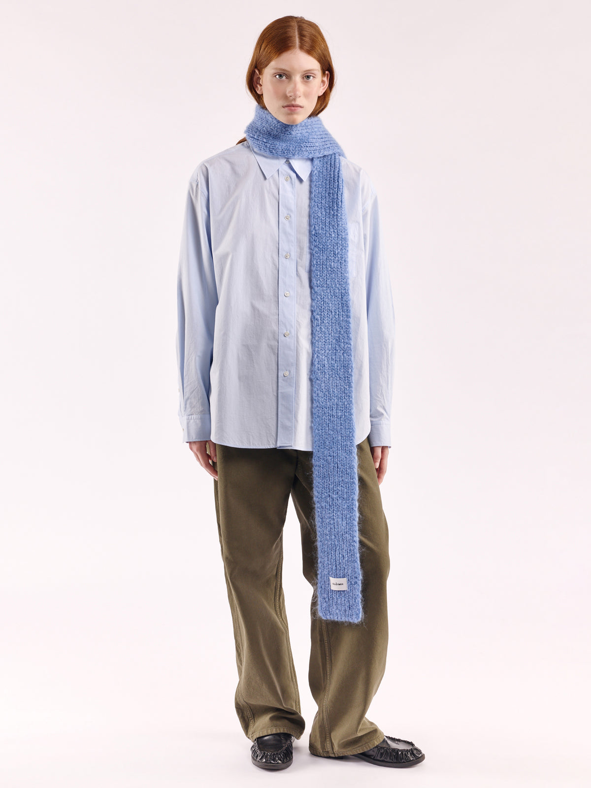 Brushed Mohair-Wool Mini Scarf - Light Blue