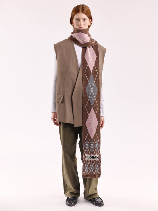 Wool Argyle Scarf - Brown/Multi