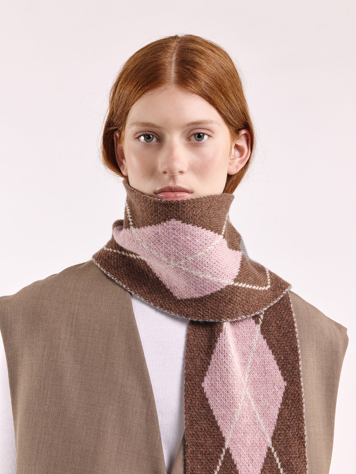 Wool Argyle Scarf - Brown/Multi