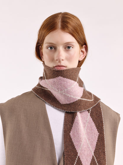Wool Argyle Scarf - Brown/Multi