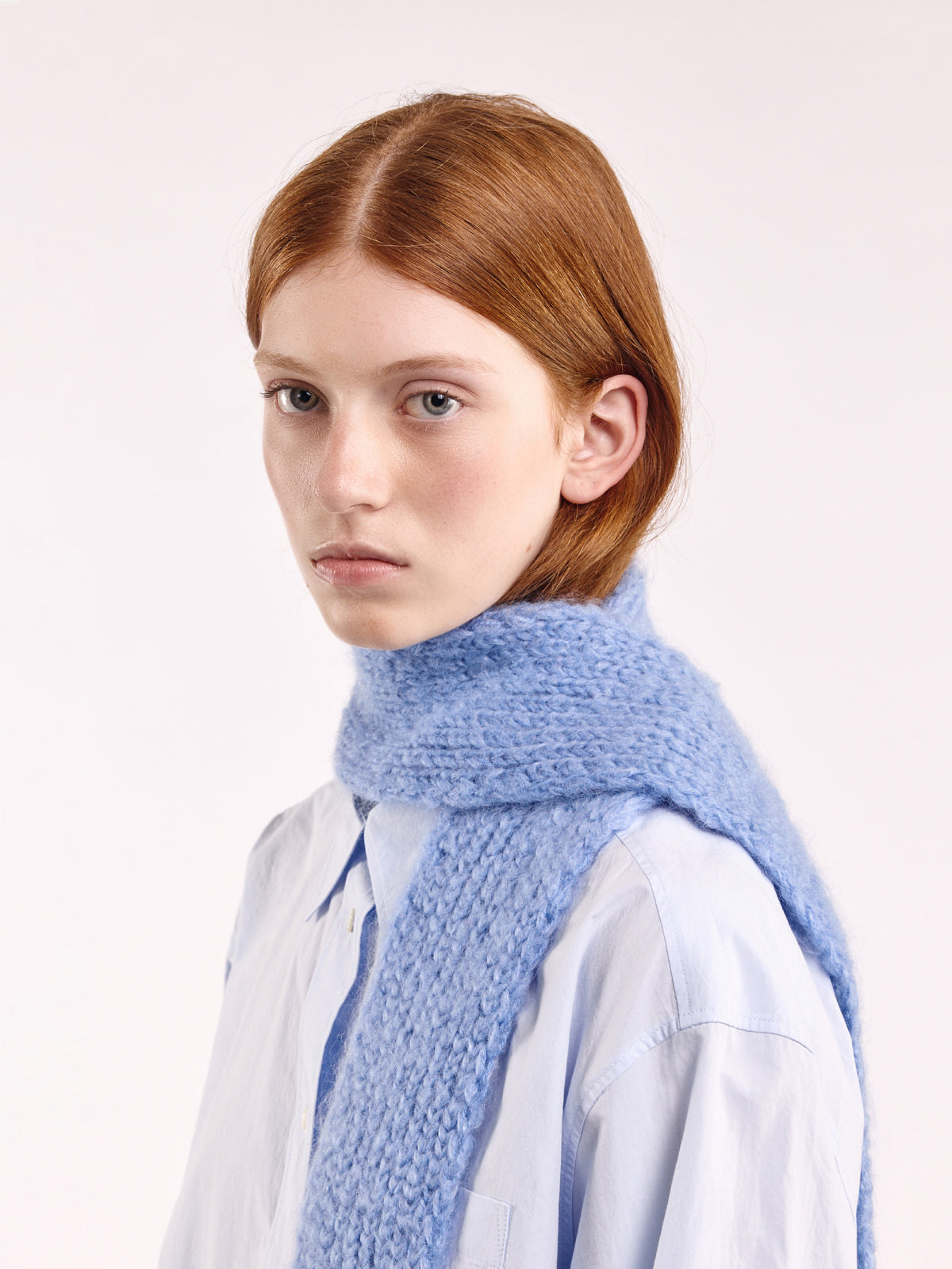 Brushed Mohair-Wool Mini Scarf - Light Blue