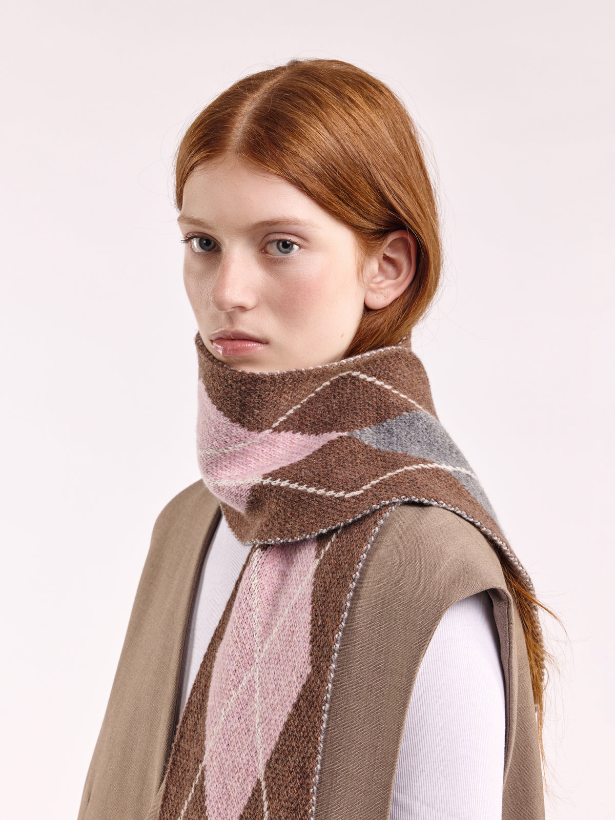 Wool Argyle Scarf - Brown/Multi