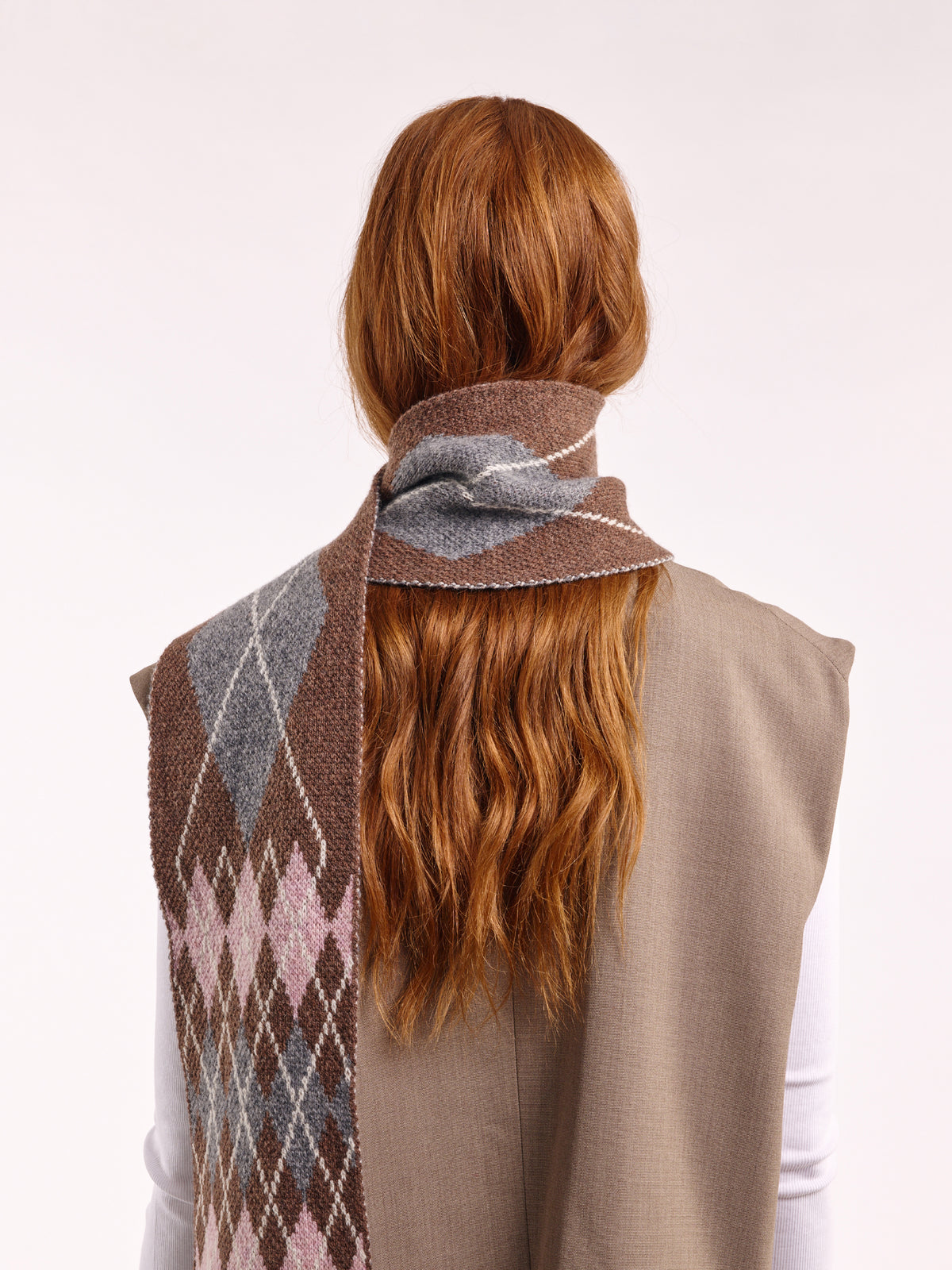 Wool Argyle Scarf - Brown/Multi