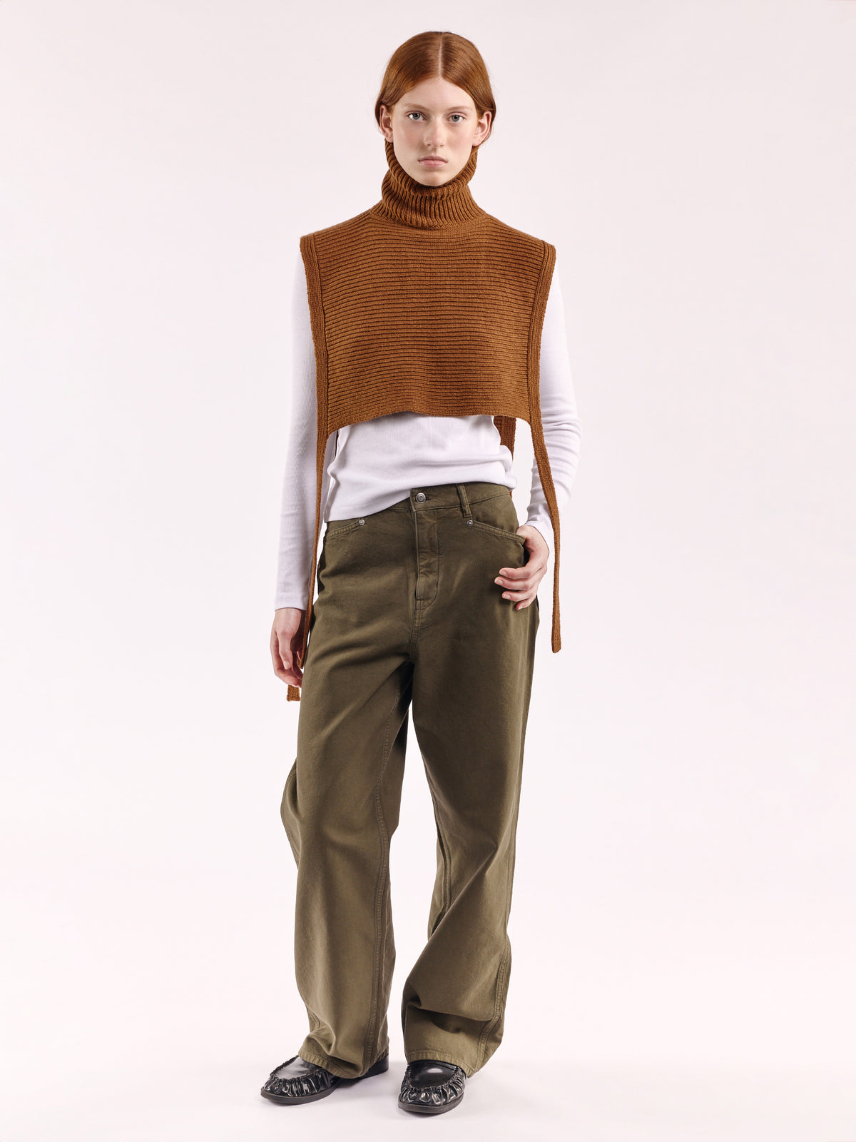 Soft Wool Tied High Neck Bib - Vintage Vicuna