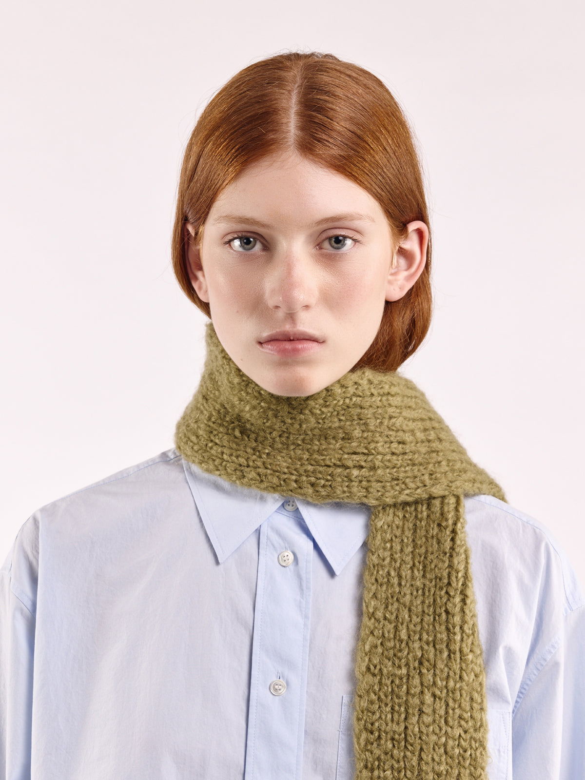 Brushed Mohair-Wool Mini Scarf - Olive