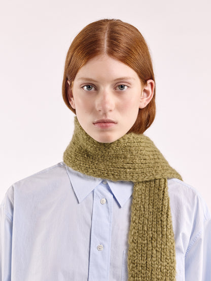 Brushed Mohair-Wool Mini Scarf - Olive