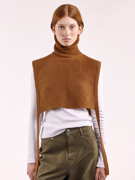 Soft Wool Tied High Neck Bib - Vintage Vicuna