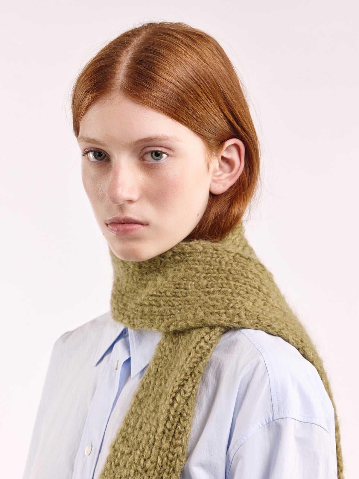 Brushed Mohair-Wool Mini Scarf - Olive