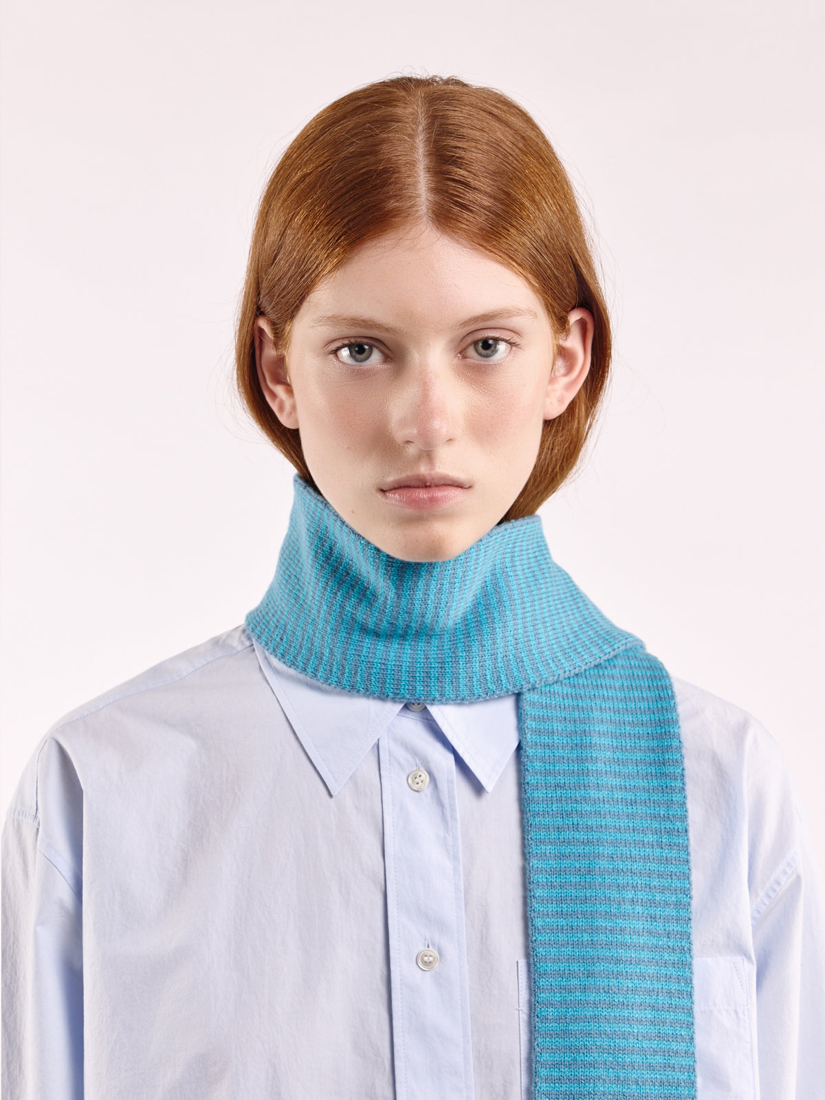 Striped Soft Wool Mini Scarf - Bright Blue/Dusk