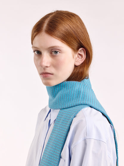 Striped Soft Wool Mini Scarf - Bright Blue/Dusk