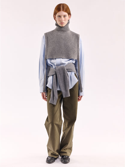 Soft Wool Tied High Neck Bib - Flannel Grey