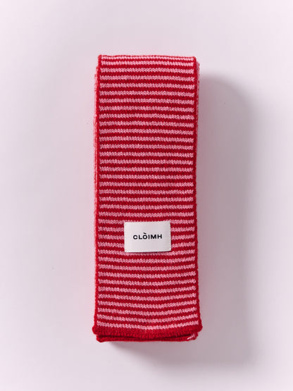 Striped Soft Wool Mini Scarf - Red/Rose