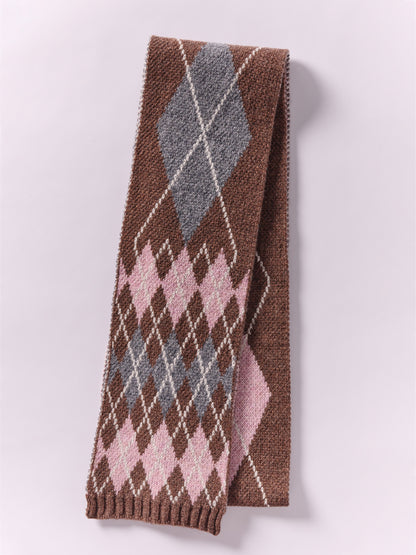 Wool Argyle Scarf - Brown/Multi