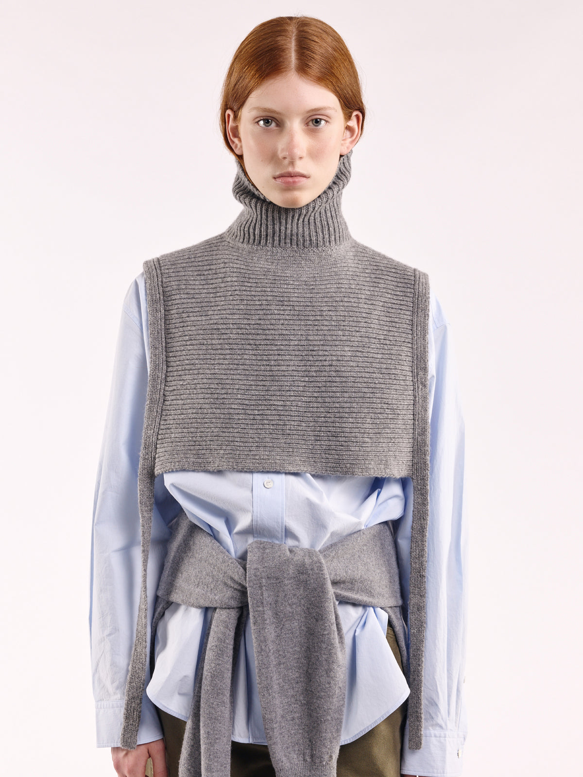 Soft Wool Tied High Neck Bib - Flannel Grey