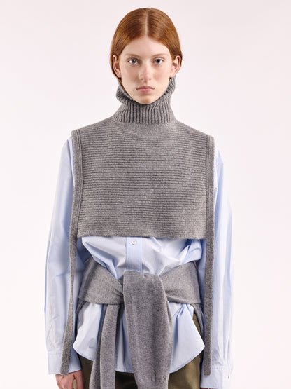 Soft Wool Tied High Neck Bib - Flannel Grey