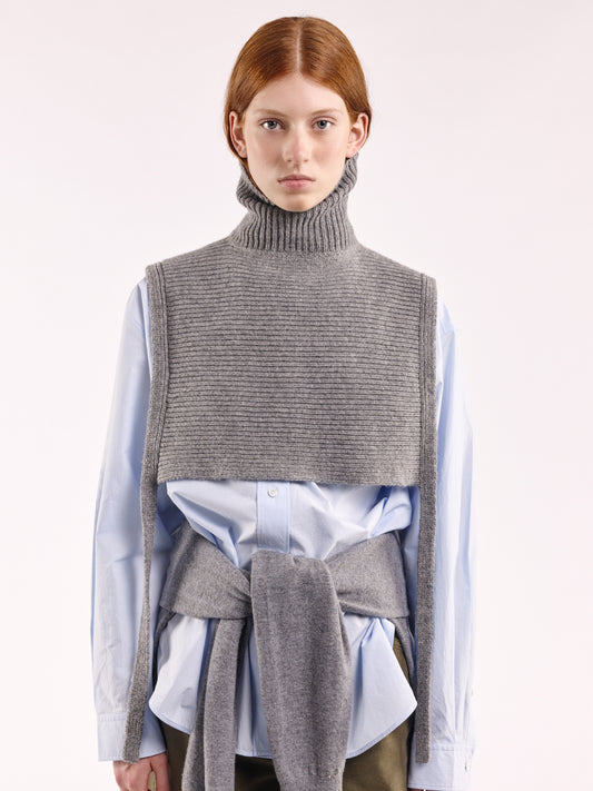 Soft Wool Tied High Neck Bib - Flannel Grey