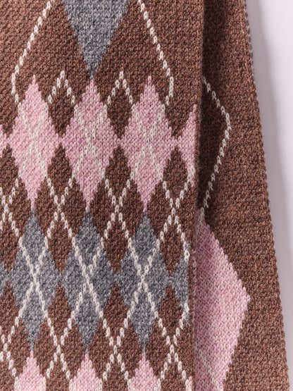 Wool Argyle Scarf - Brown/Multi