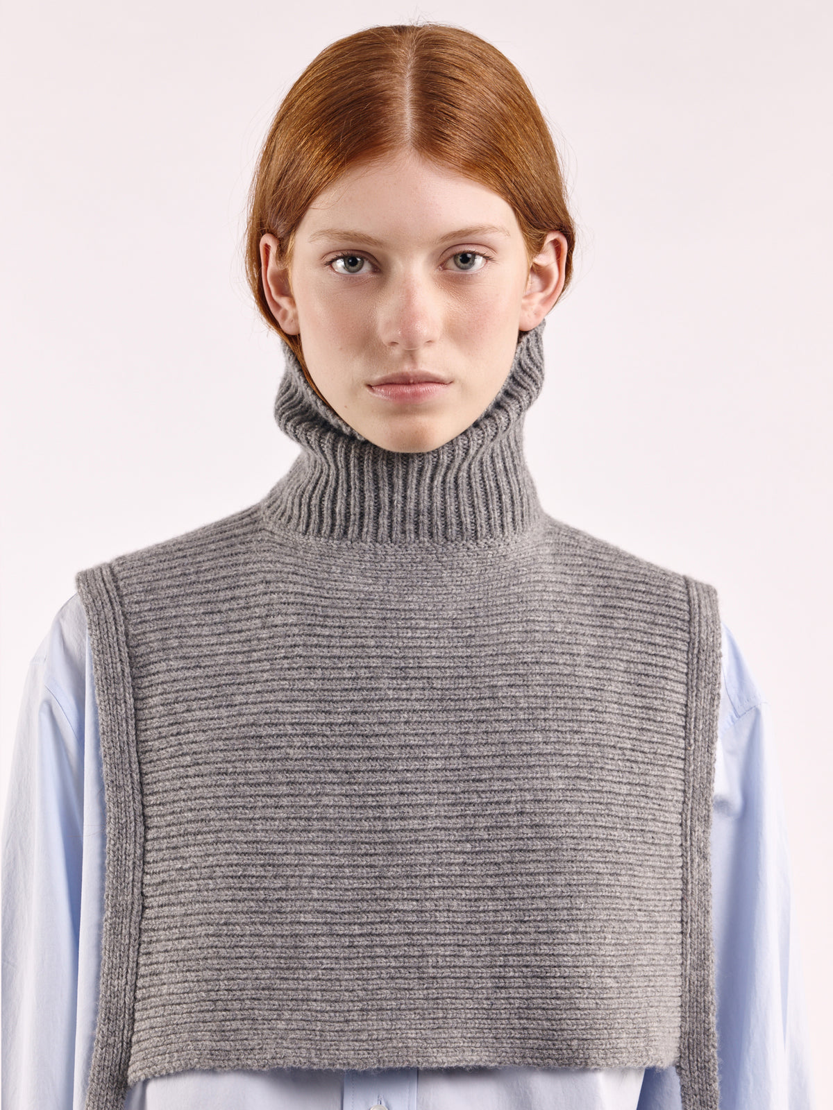 Soft Wool Tied High Neck Bib - Flannel Grey