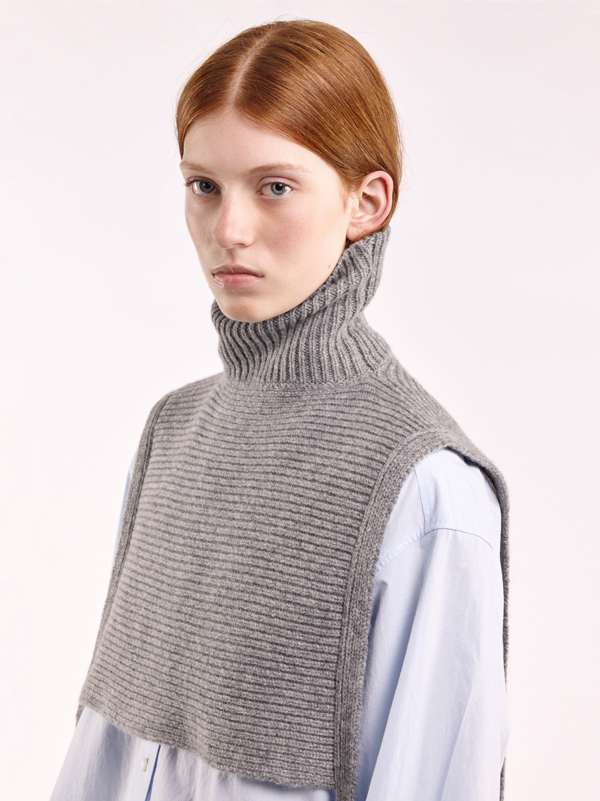 Soft Wool Tied High Neck Bib - Flannel Grey