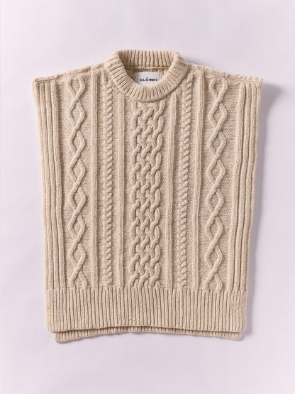 Aran Knit Wool Vest - Natural / One Size