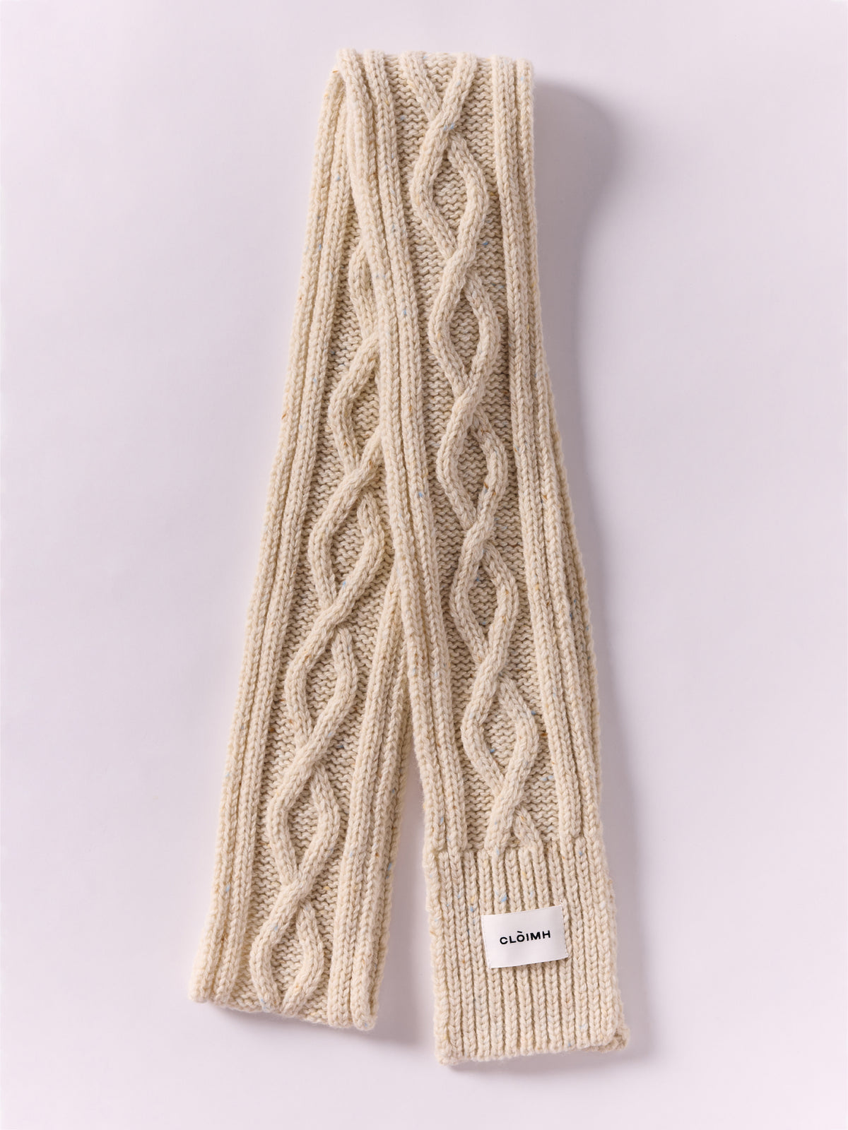 Aran Knit Wool Mini Scarf - Natural