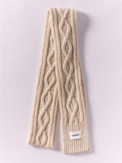 Aran Knit Wool Mini Scarf - Natural