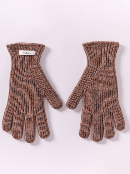 Wool Ribbed Gloves - Brown