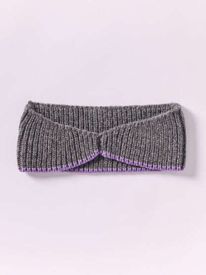 Wool Head Band - Grey Dark/Purple