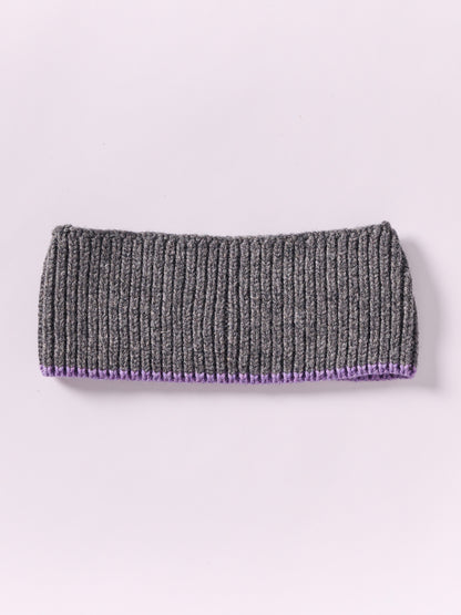 Wool Head Band - Grey Dark/Purple