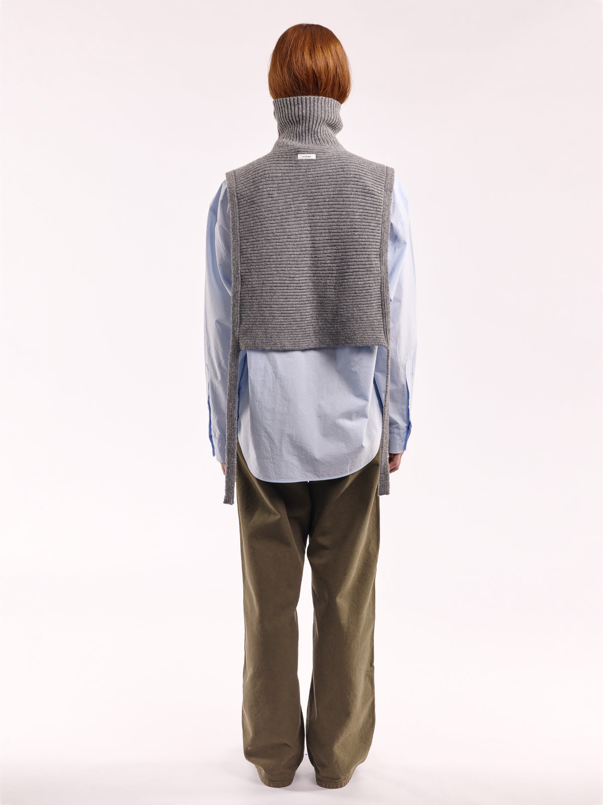Soft Wool Tied High Neck Bib - Flannel Grey