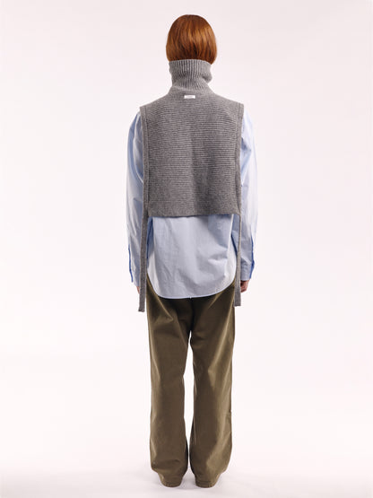 Soft Wool Tied High Neck Bib - Flannel Grey