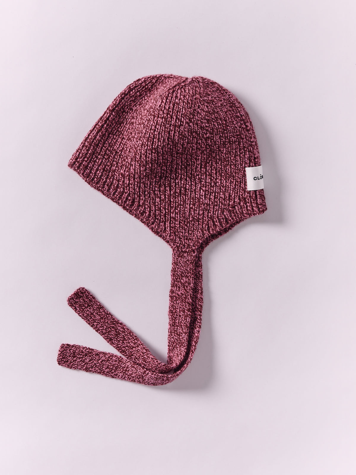 Soft Wool Tied Bonnet Hat - Burgundy/Pink Marl