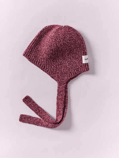 Soft Wool Tied Bonnet Hat - Burgundy/Pink Marl