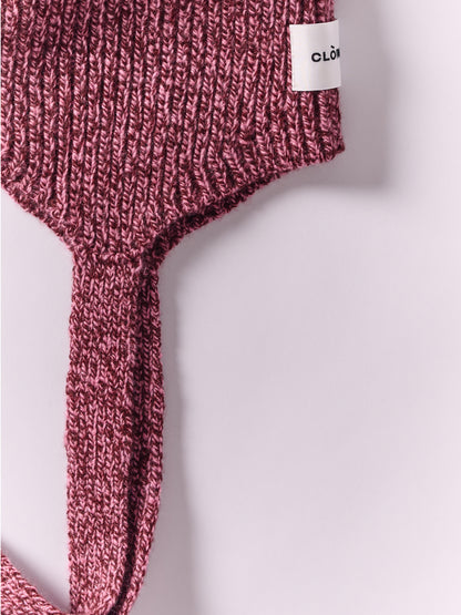 Soft Wool Tied Bonnet Hat - Burgundy/Pink Marl