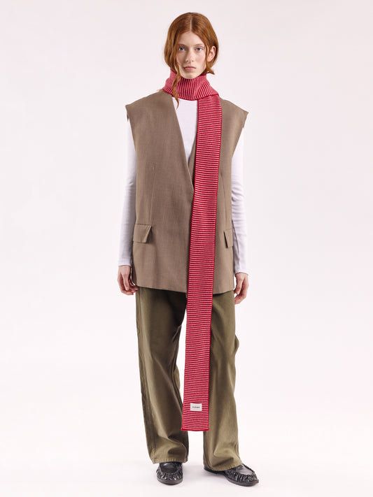 Striped Soft Wool Mini Scarf - Red/Rose