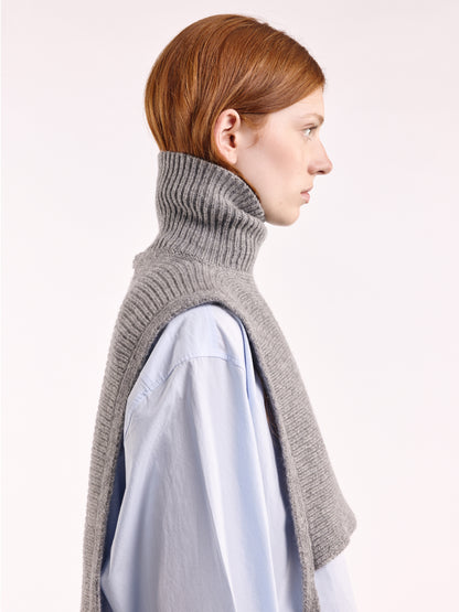 Soft Wool Tied High Neck Bib - Flannel Grey