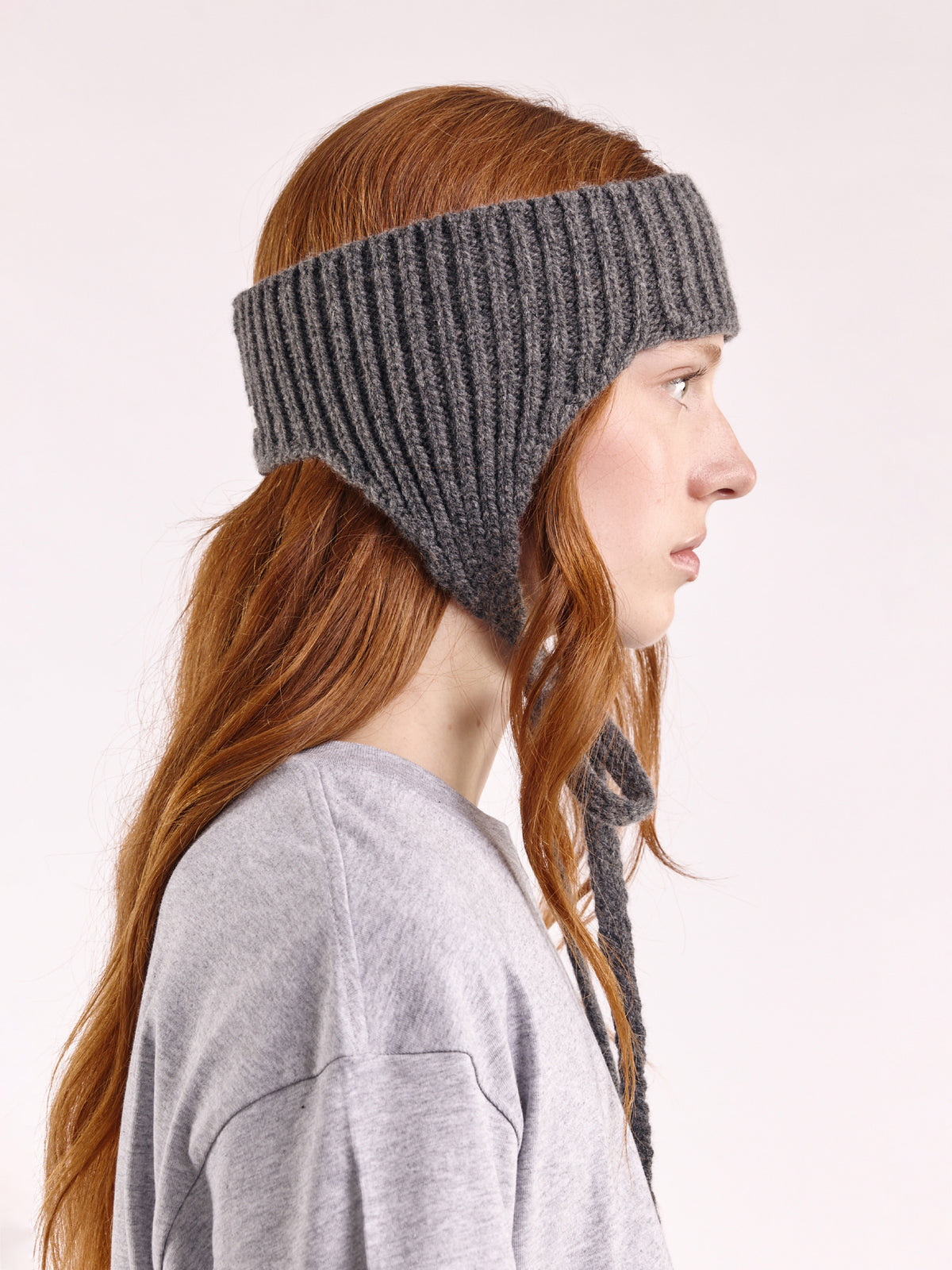 Wool Ear Flap Head Band - Dark Grey