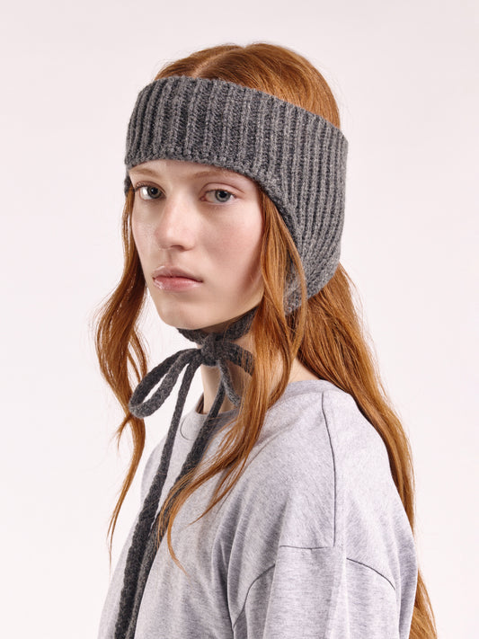 Wool Ear Flap Head Band - Dark Grey