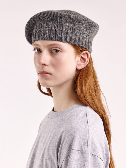 Wool Chunky Beret - Dark Grey
