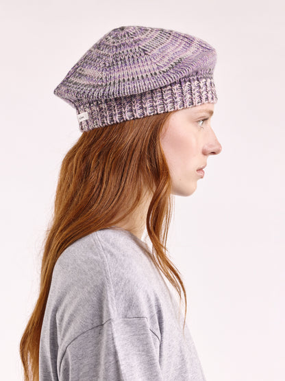 Wool Marl Chunky Beret - Grey/Purple Marl