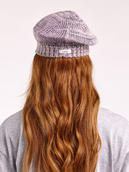 Wool Marl Chunky Beret - Grey/Purple Marl