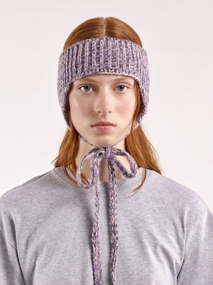 Wool Marl Ear Flap Head Band - Grey/Purple Marl
