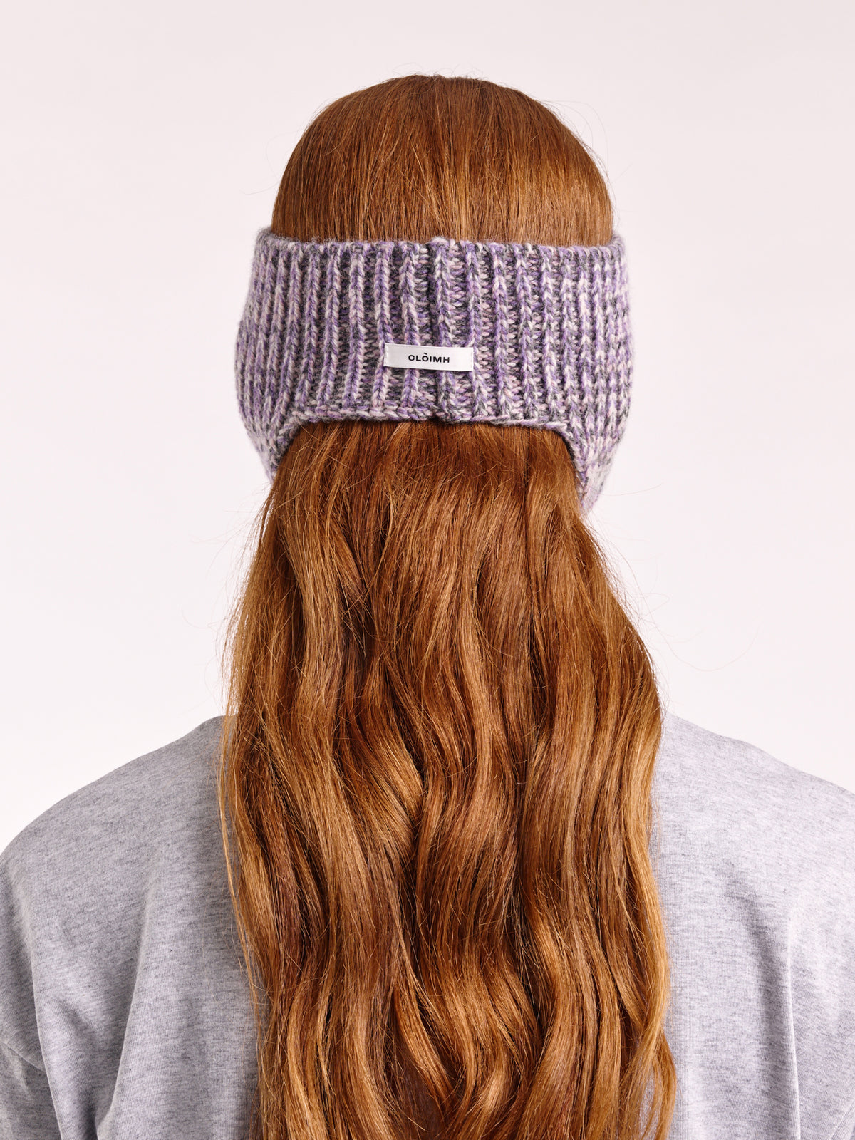 Wool Marl Ear Flap Head Band - Grey/Purple Marl