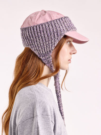Wool Marl Ear Flap Head Band - Grey/Purple Marl